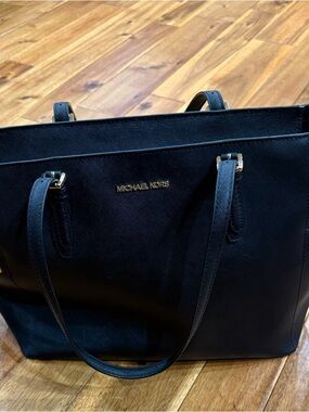 Michael Kors Black Saffiano Leather Tote with Gold Logo